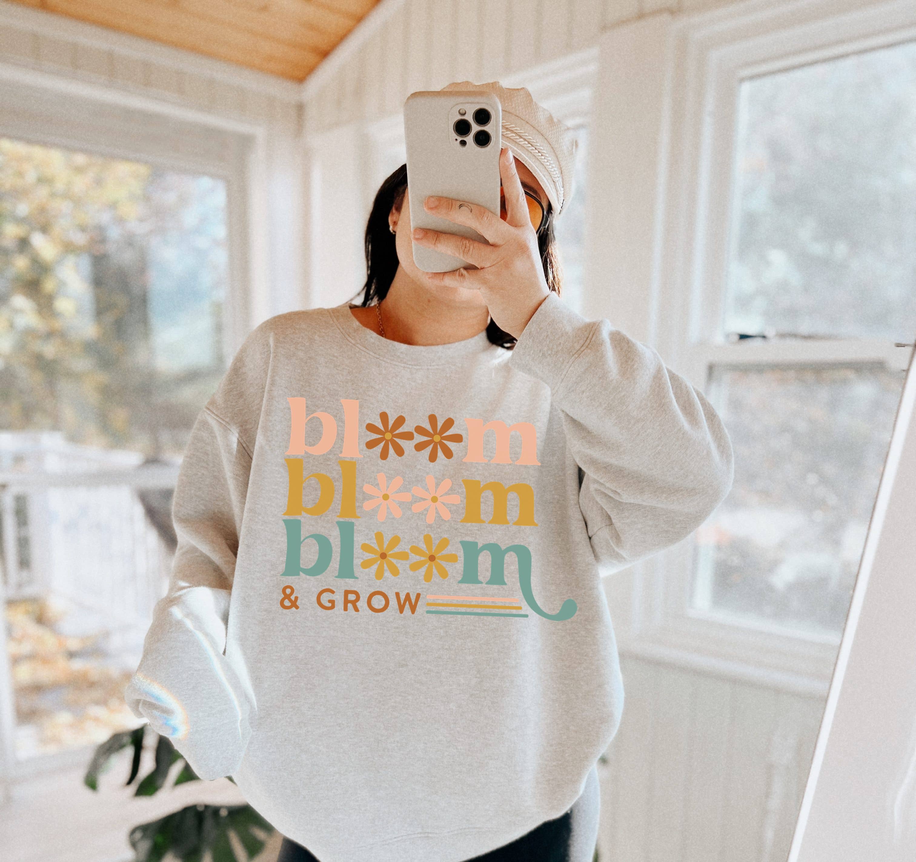 Bloom and Grow Retro Crew Neck Sweatshirt T-Shirts, Hoodie | PodTeesHub.com