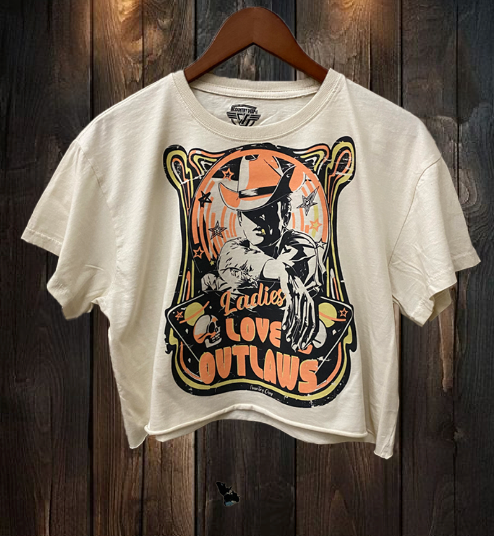 Ladies Love Outlaws Vintage Relaxed Crop T-Shirt Hoodie, Sweatshirt | PodTeesHub.com