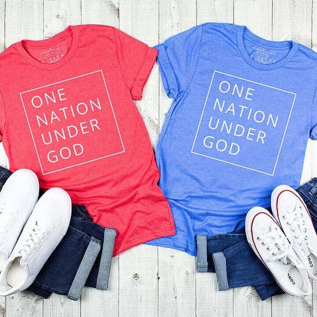 One Nation Under God Graphic Tee Shirt - Blue Hoodie, Sweatshirt | PodTeesHub.com