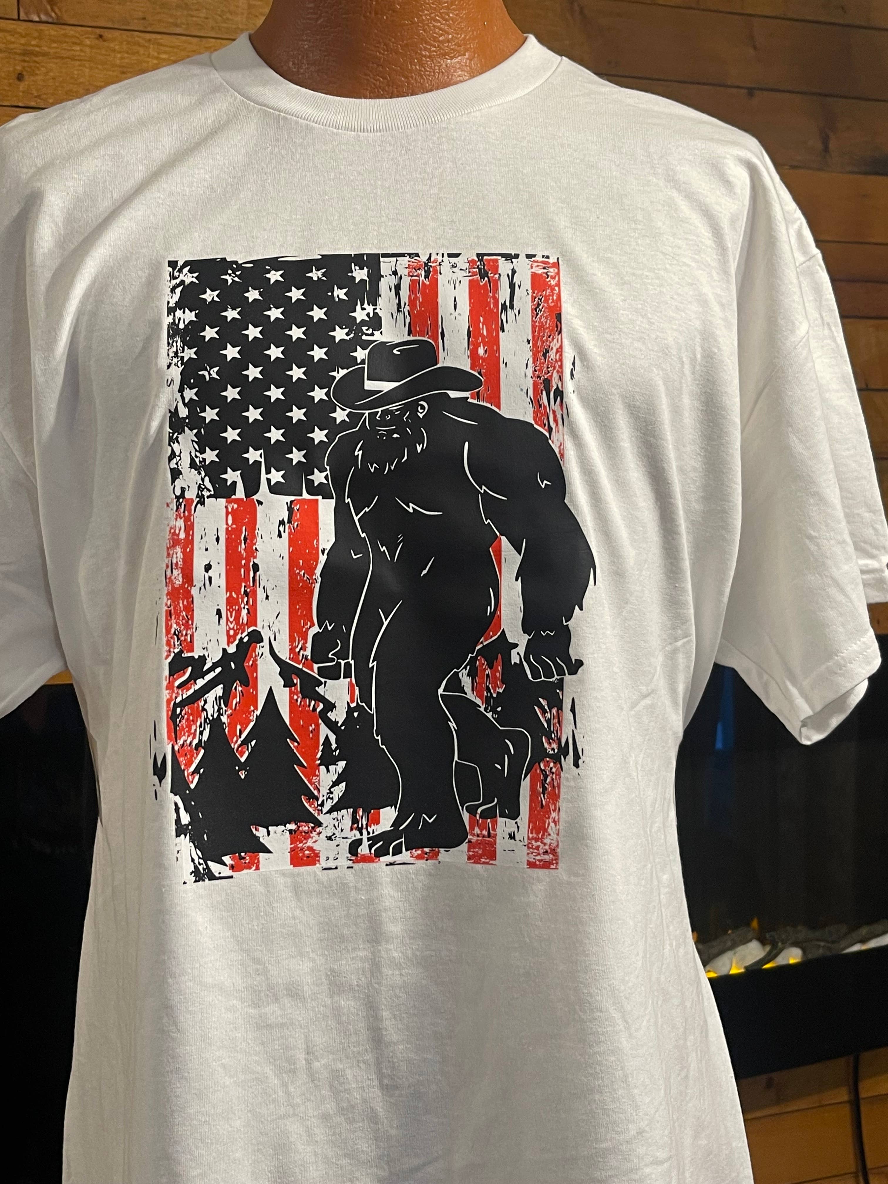 Patriotic Bigfoot Us Flag T-Shirt (White) Hoodie, Sweatshirt | PodTeesHub.com