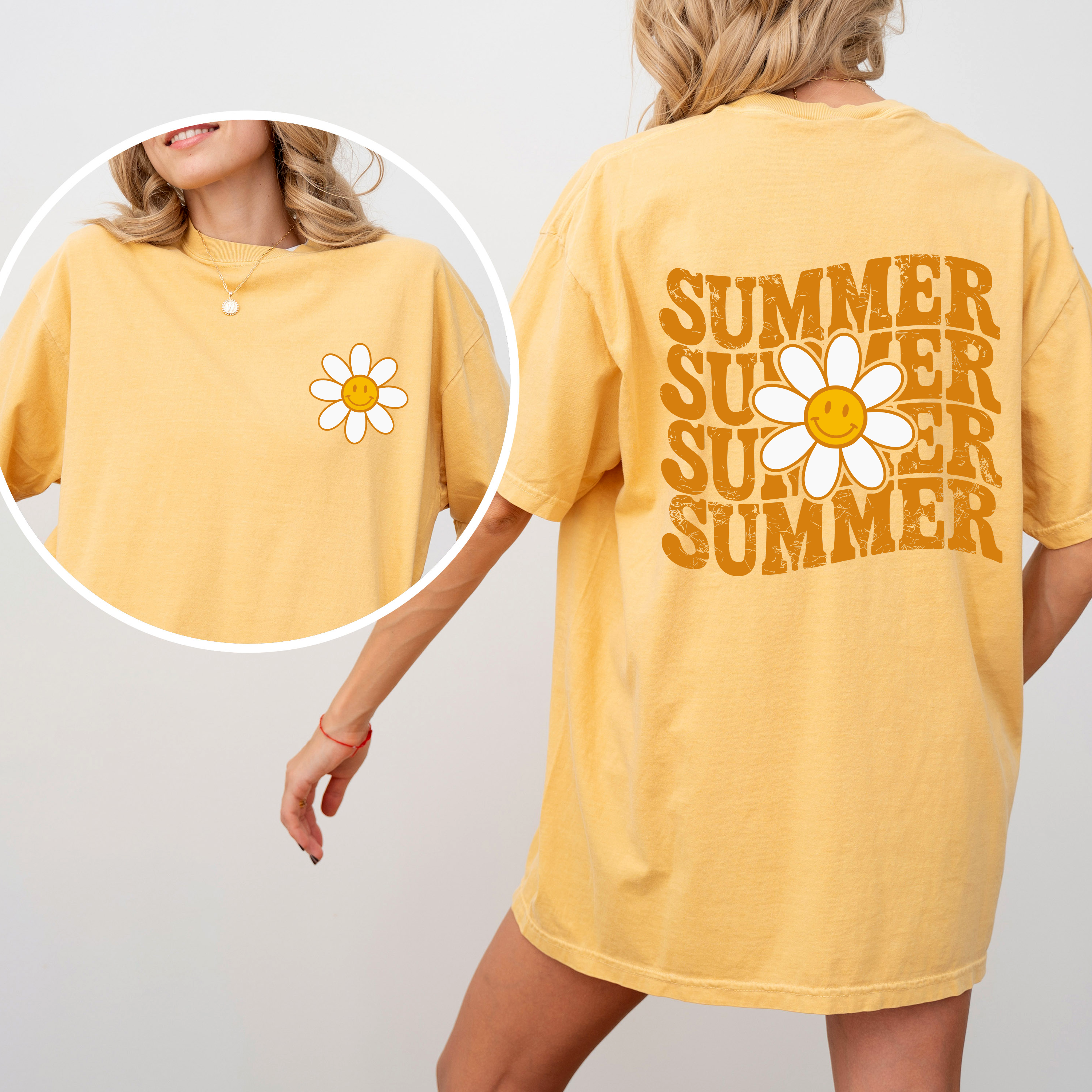 Summer, Retro, Smiley, Front and Back Comfort Colors T-Shirt Hoodie, Sweatshirt | PodTeesHub.com