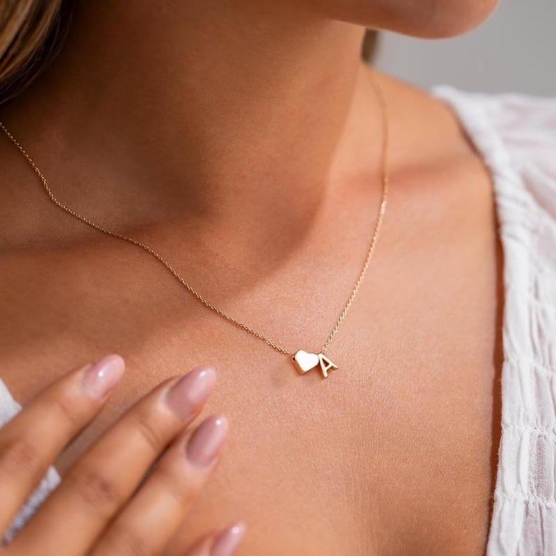 A-Z Heart Letter Necklace Dainty Heart Name Necklace Personalized Initial Tag Pendant Birthday Gifts Anniversary Gifts...