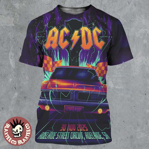 ACDC Adelaide PWR Up Tour Poster 2025 In South Australia At Adelaide Street Circuit On 30 November 2025 The Dodge Charger Art All Over Print Shirt