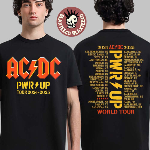 ACDC PWR UP World Tour 2024 2025 Logo With Tour Dates Two Sided Unisex T-Shirt
