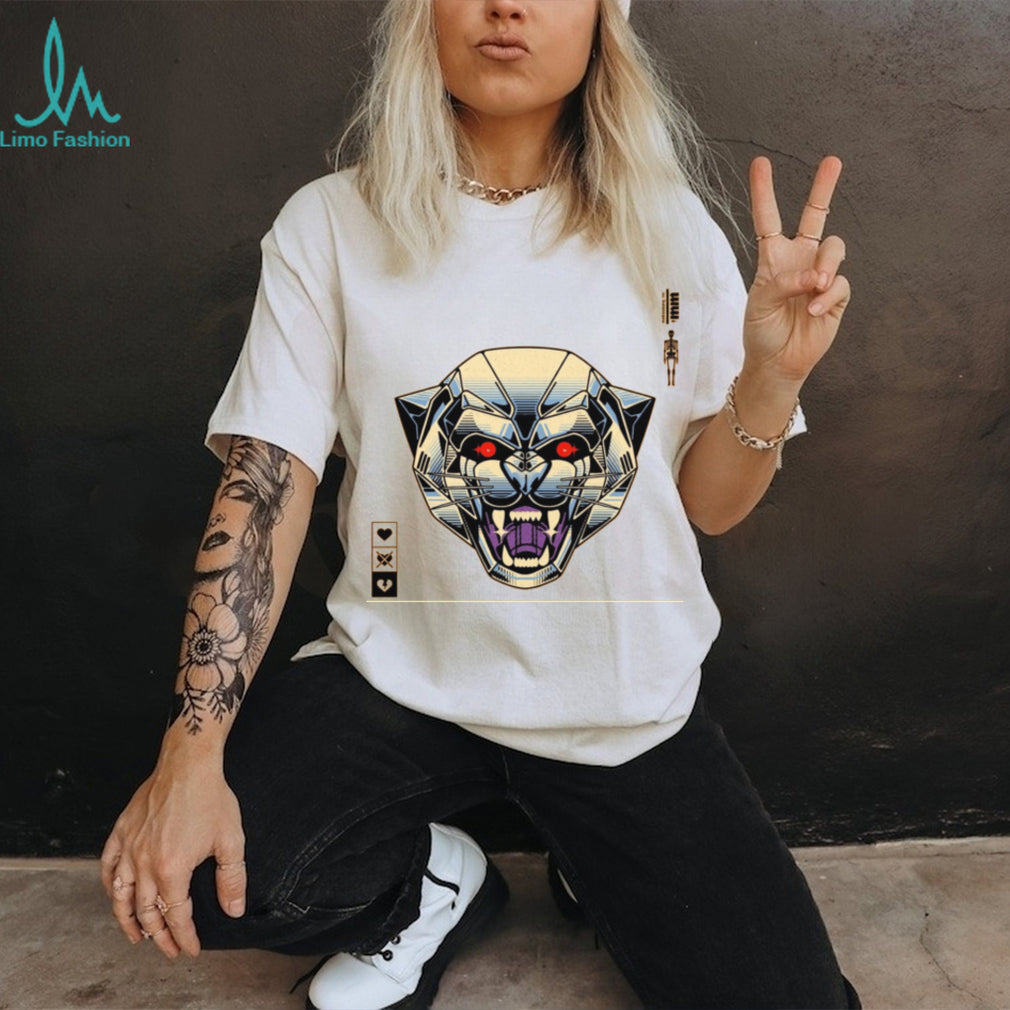 Abstract Panther Geometric Cyberpunk Neon Graphic T Shirt