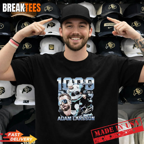 Adam Larsson Seattle 1000 Games Signature Portrait Hockey T-Shirt