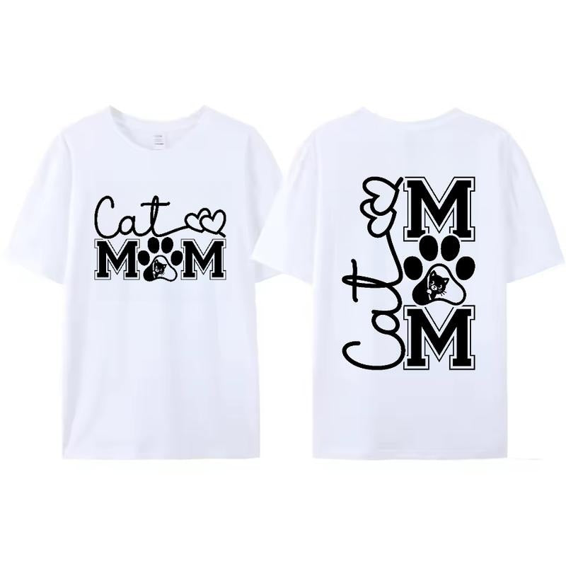 Adorable Cat - Themed T - Shirt for Cat Moms with "Cat MOM" and "Mom" Paw