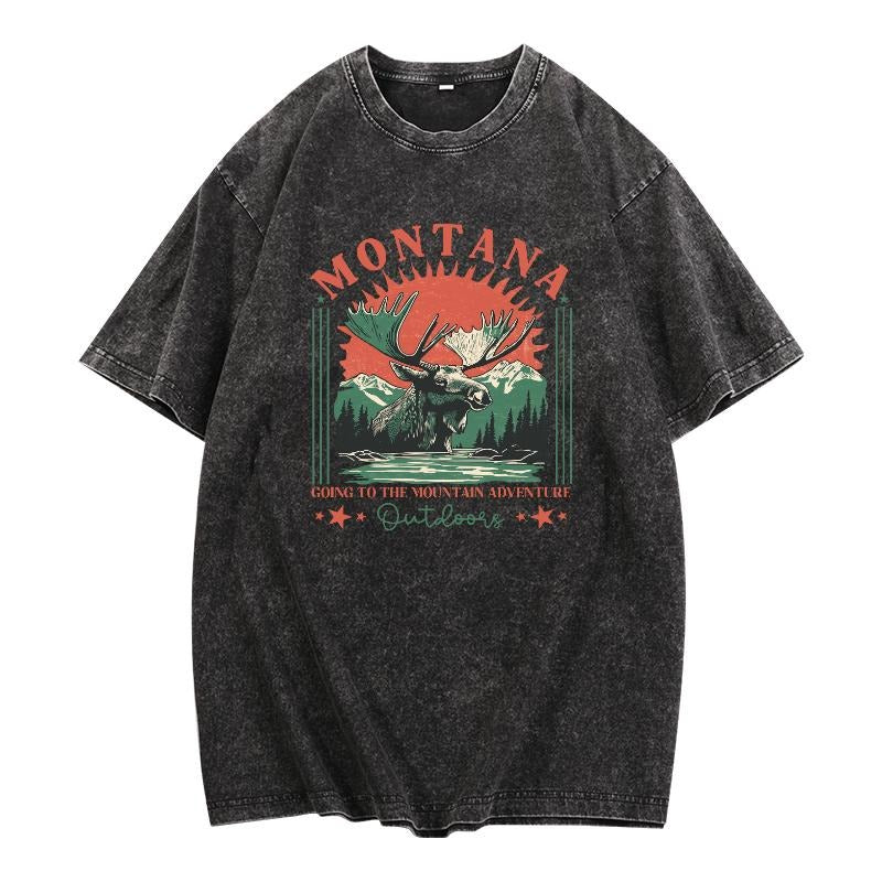 Adventure - inspired Washed Tee: "MONTANA GOING TO THE MOUNTAIN ADVENTURE Outdoors" with Moose, Embracing Nature Hoodie,...