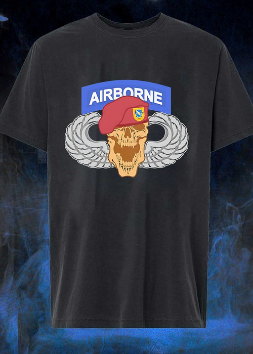 Airborne Skull Maroon Beret and Parachutist Wings Military Graphic T-Shirt