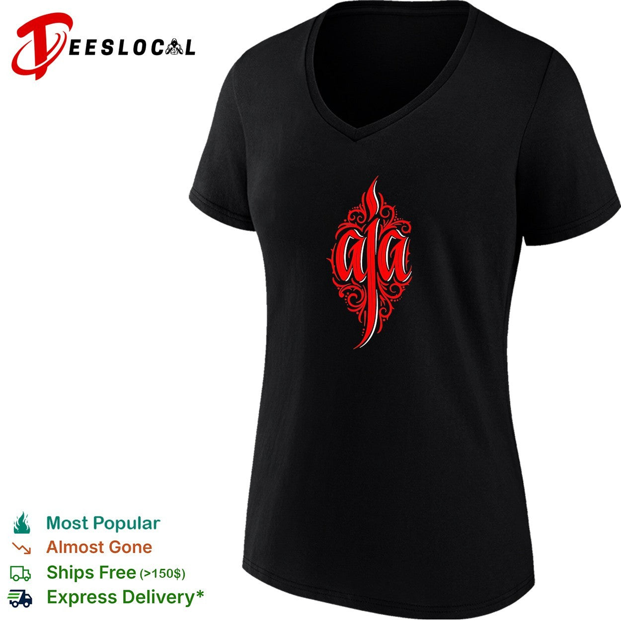 Aja ornate flame calligraphy lettering shirt