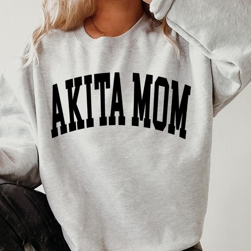 Akita Mom Varsity Sweatshirt, Trendy, College Font, Cute, Dog Mama, Crewneck T-Shirts, Hoodie | PodTeesHub.com