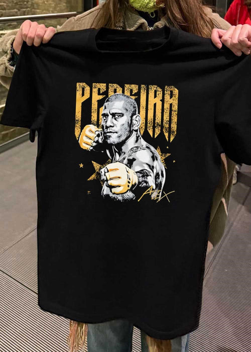 Alex Pereira Fighting Pose Gold Text UFC shirt