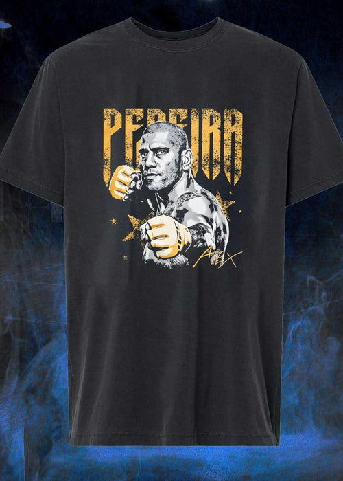 Alex Pereira Fighting Pose Gold Text UFC shirt