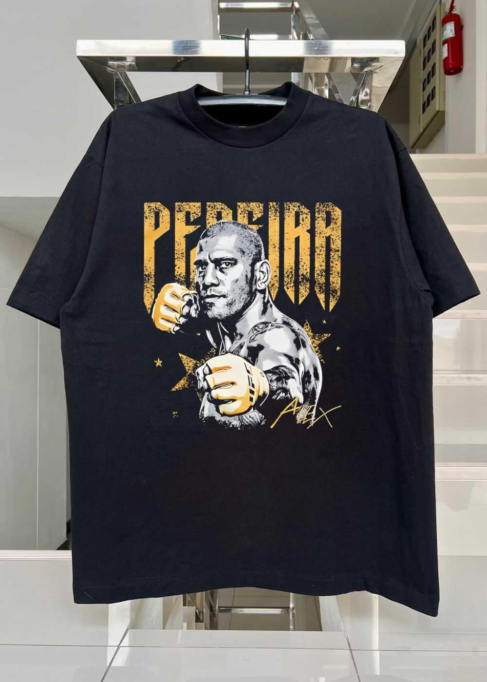 Alex Pereira Fighting Pose Gold Text UFC shirt