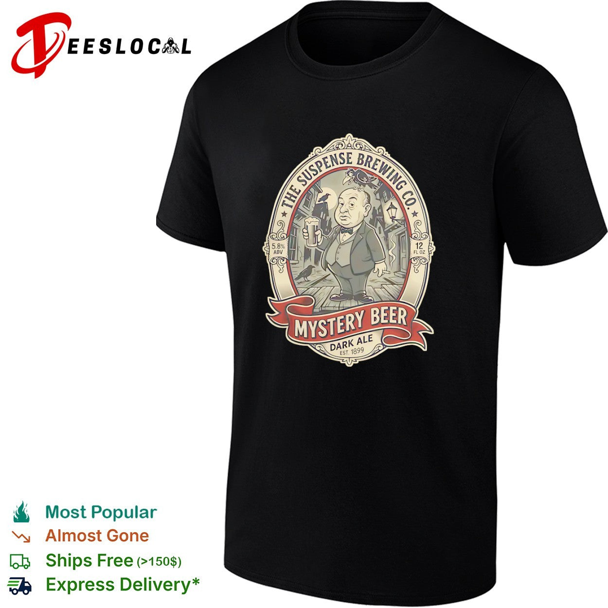 Alfred Hitchcock The Suspense Brewing Co Mystery Beer Dark Ale Est 1899 shirt