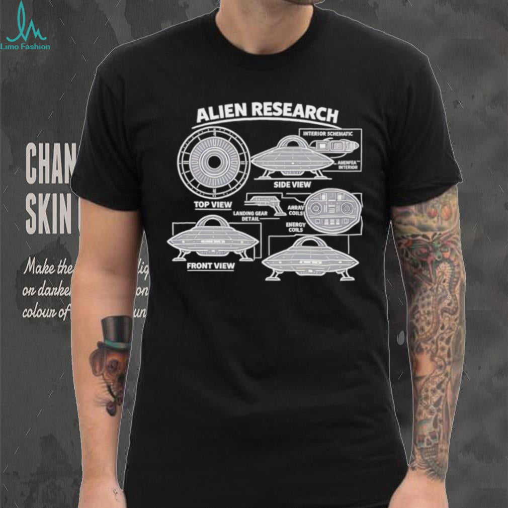 Alien Research UFO Schematic Science Fiction Graphic T Shirt