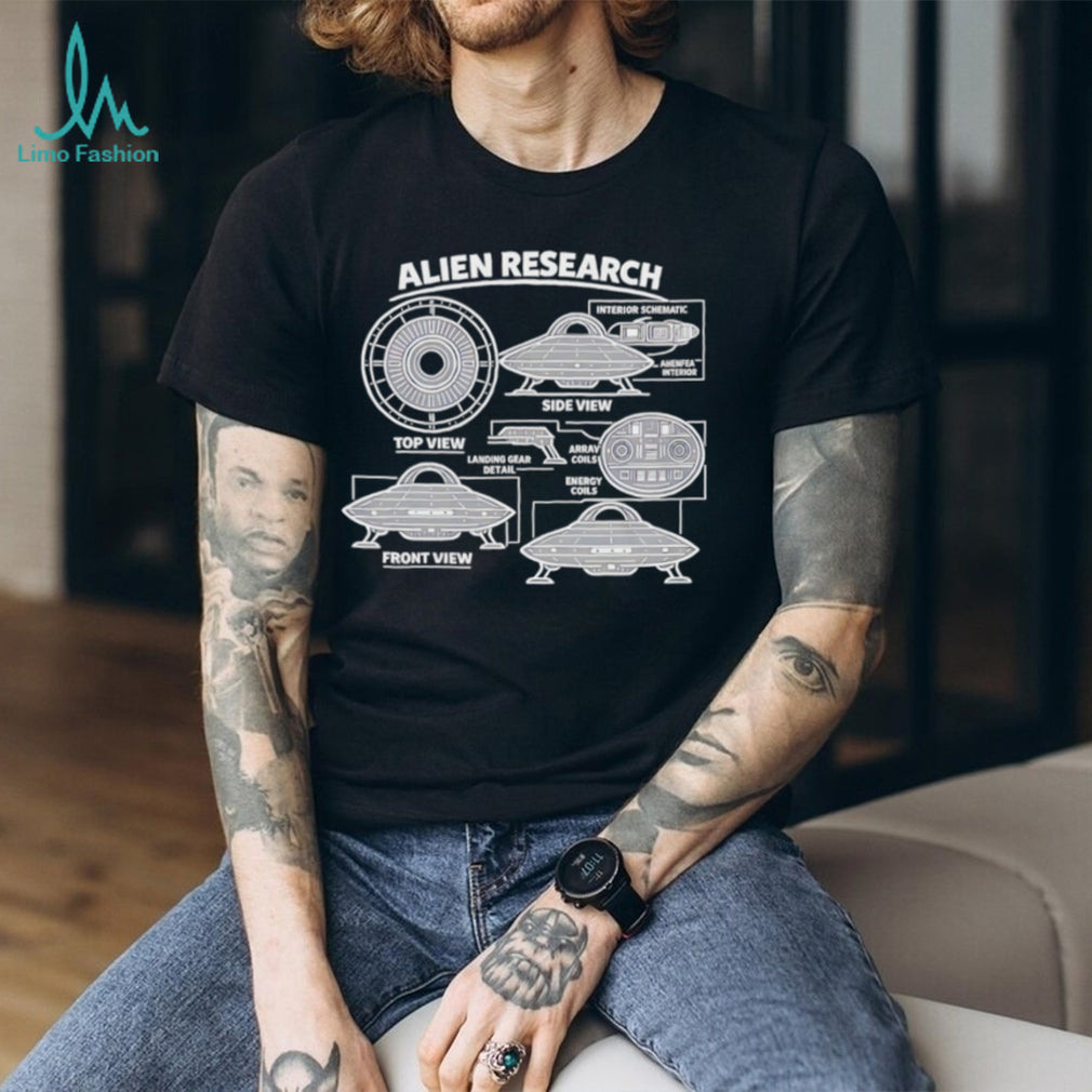 Alien Research UFO Schematic Science Fiction Graphic T Shirt