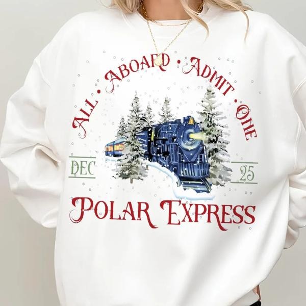 All Aboard Admit One The Polar Express Fleece Sweatshirt, Magical Holiday Shirt, Cozy Family Xmas Gift Hoodie