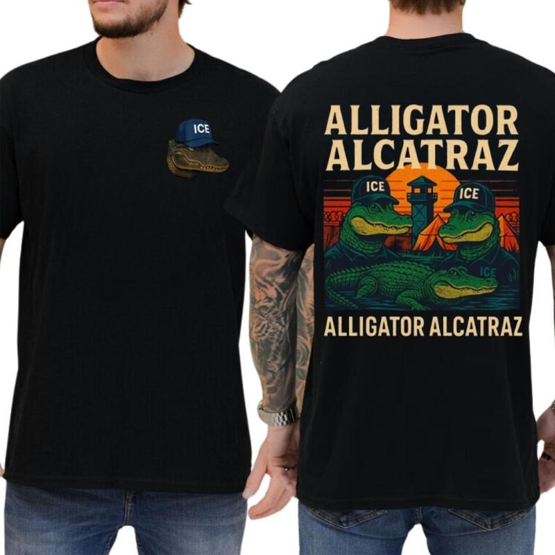 Alligator Alcatraz ICE T-Shirt, Graphic Tee, Swamp Humor Gift, Unisex Cotton T-Shirt Hoodie, Sweatshirt | PodTeesHub.com