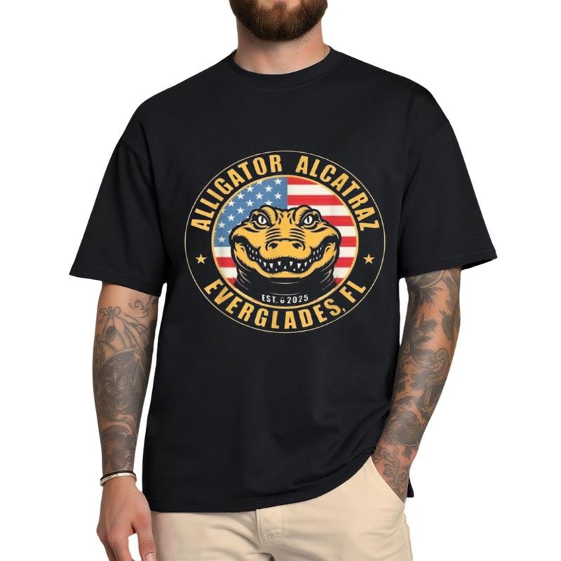 Alligator Alcatraz Shirt, Everglades Florida Parody Tee, Trendy Regular Workout T-shirt, For Men, For Women, Summer ,...