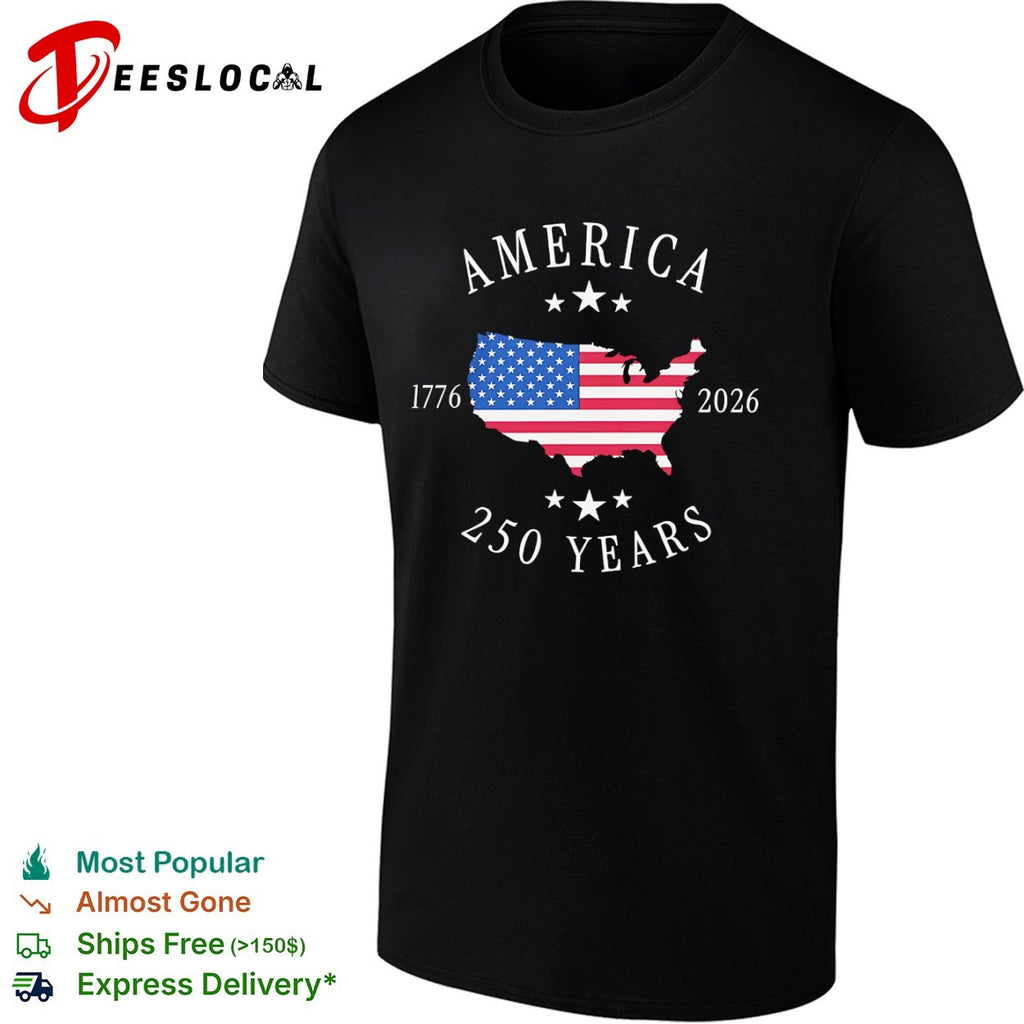 America 1776 2026 250 Years United States Map Flag Anniversary shirt