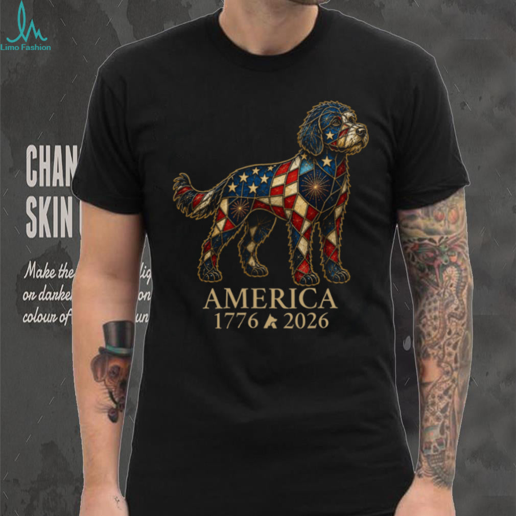 America 1776 2026 Patriotic Stained Glass Labradoodle Shirt