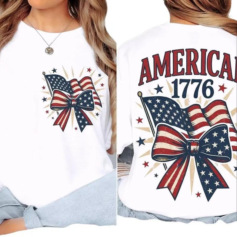 America 1776 shirt, 4th of July tee, Memorial Day T-Shirt, Graphic tee Pure Cotton Fabric Casual Streetstyle Crew Neck...