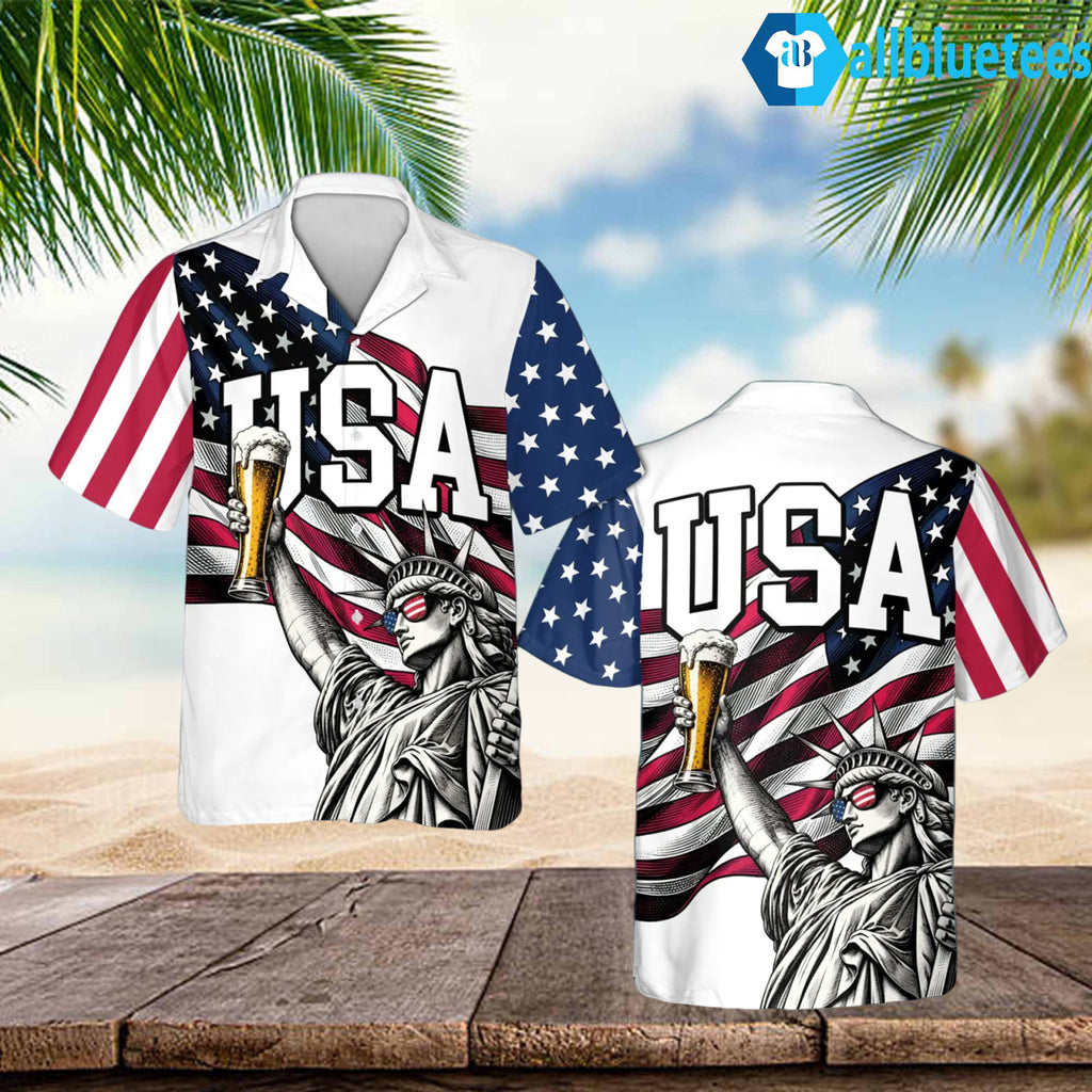 America 250 Statue Of Liberty Beer Hawaiian Shirt