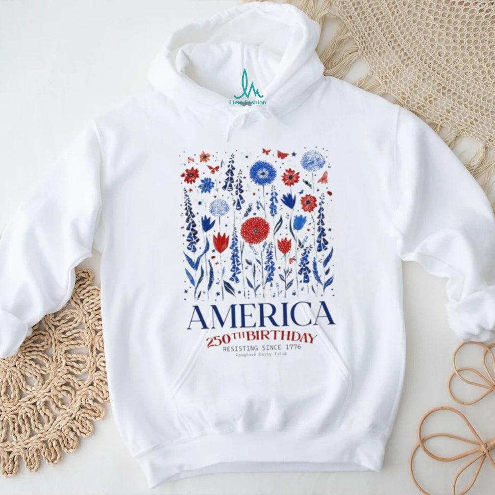 America 250th Birthday Red White Blue Wildflowers Resisting T Shirt