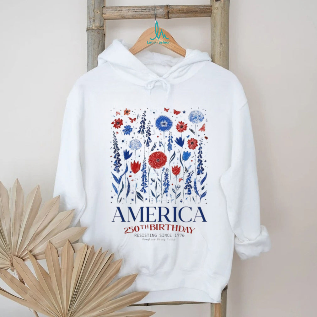 America 250th Birthday Red White Blue Wildflowers Resisting T Shirt