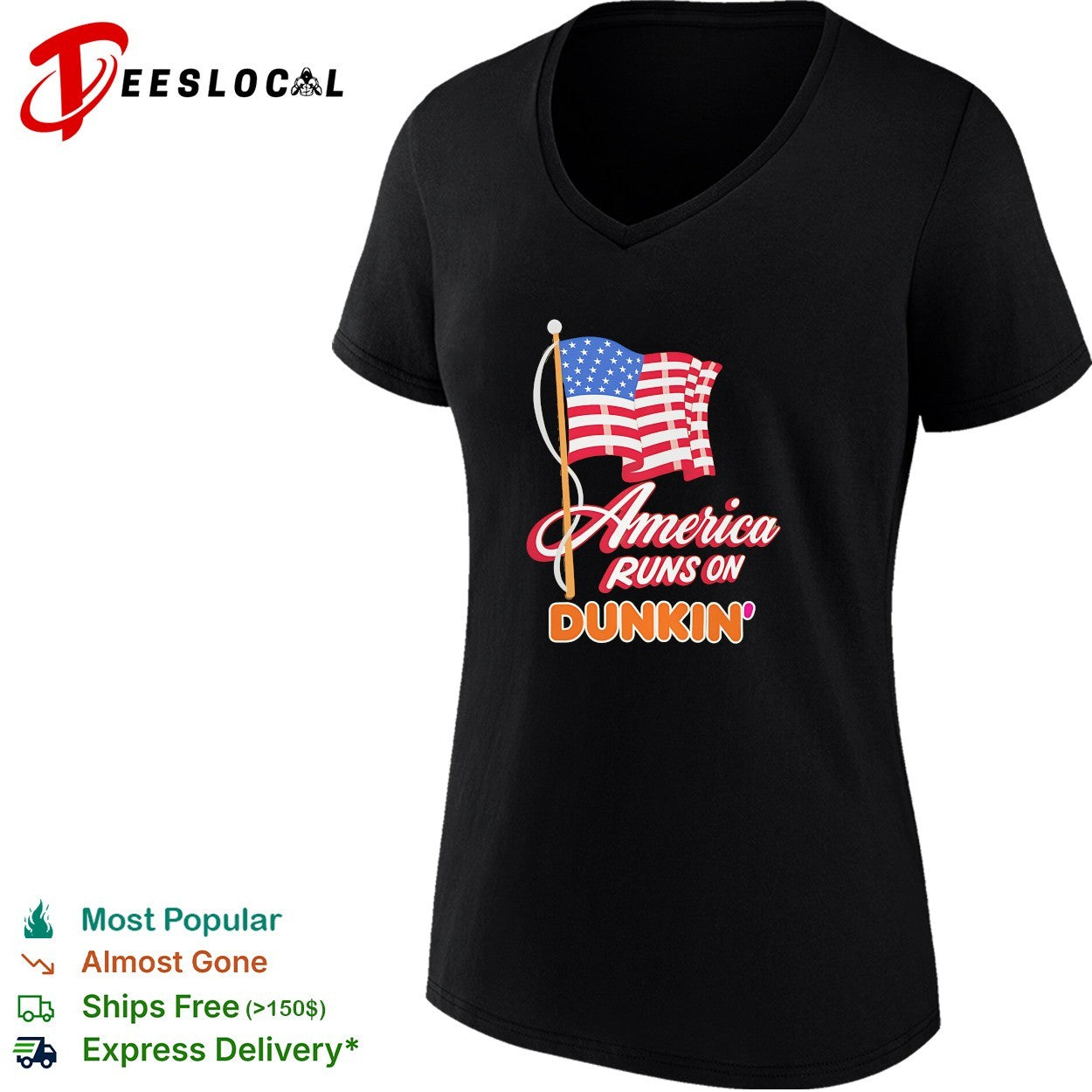America runs on Dunkin’ American flag shirt