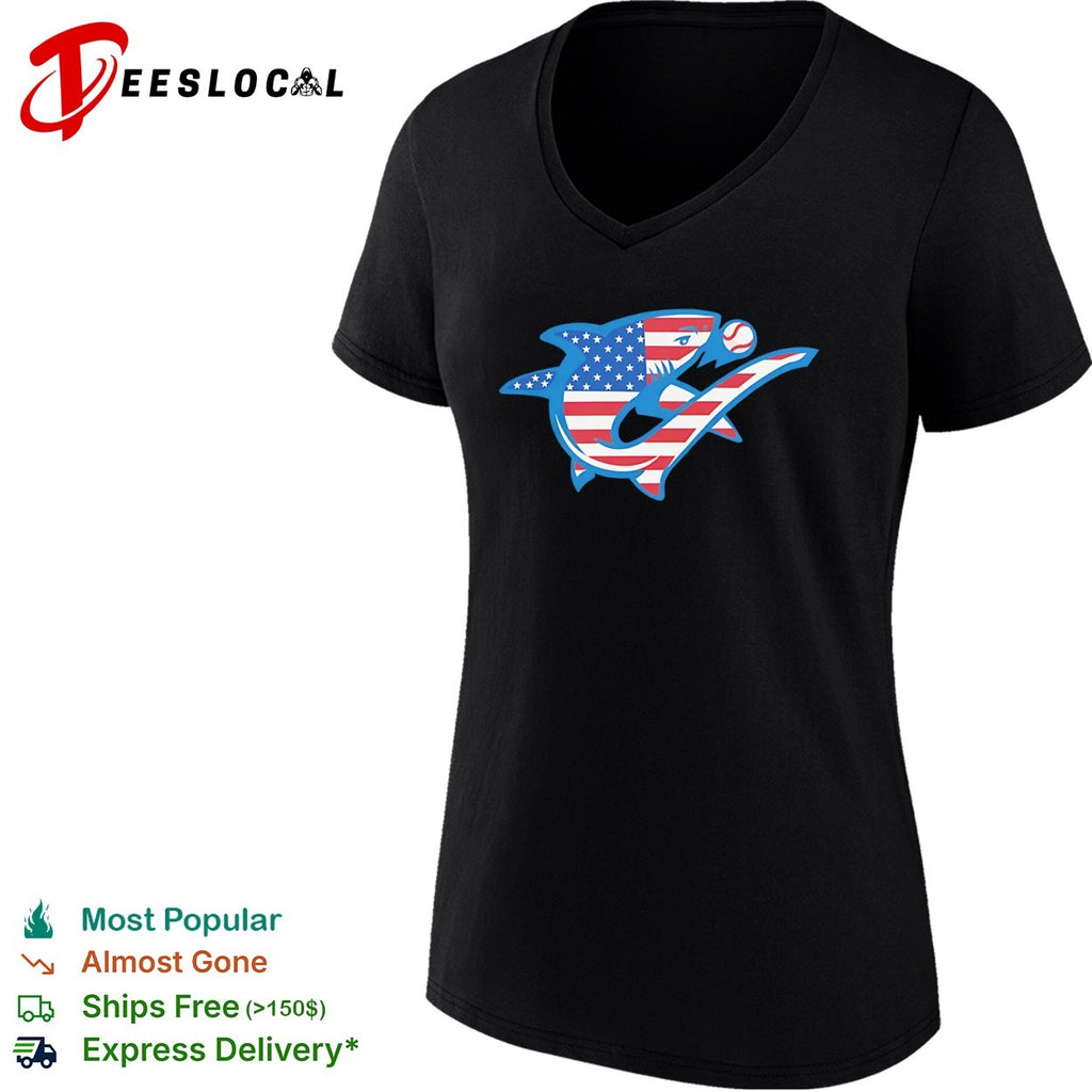 American Flag Baseball Shark Logo patriotic sports shirt