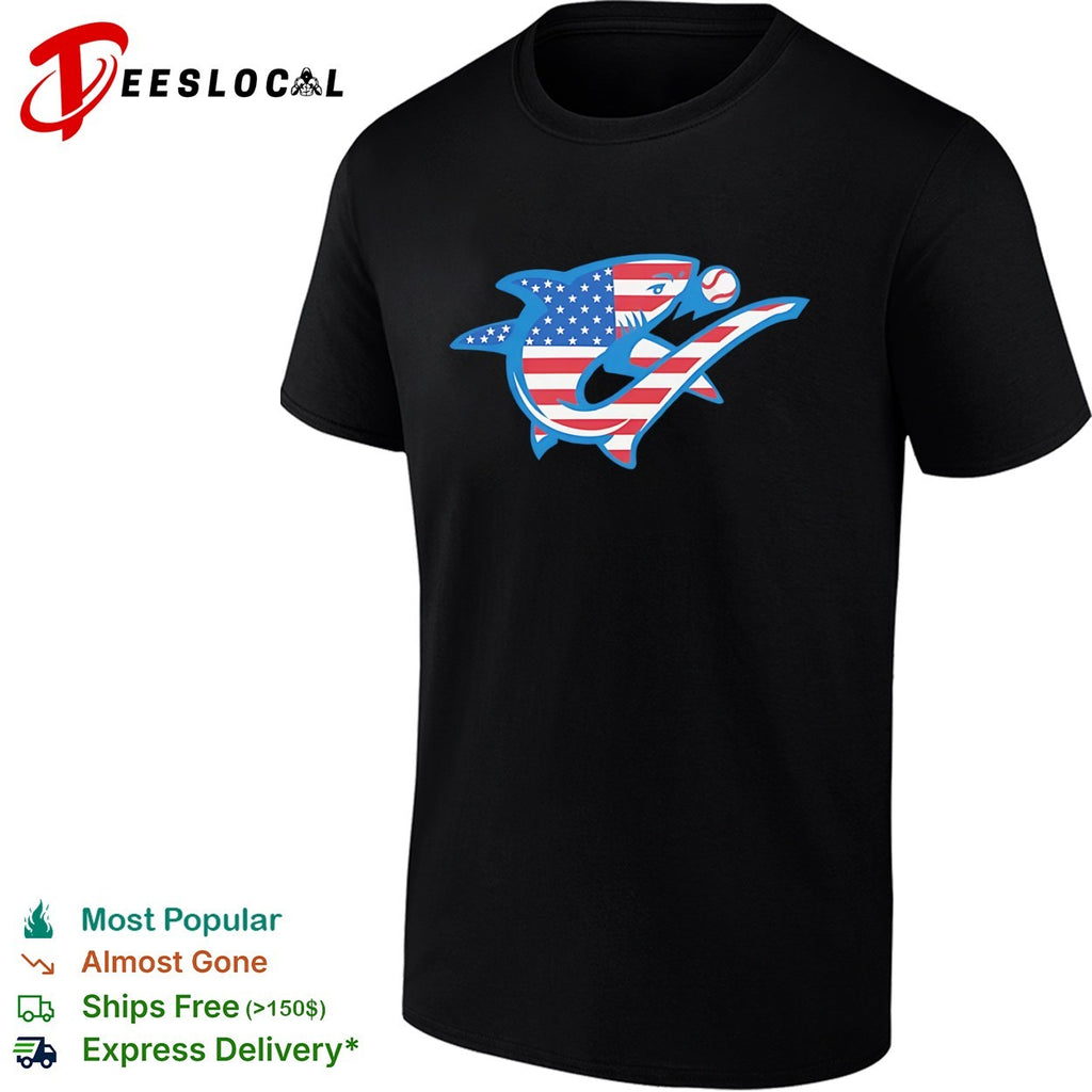 American Flag Baseball Shark Logo patriotic sports shirt