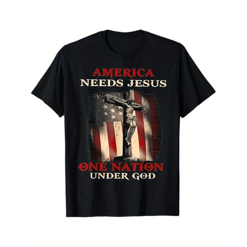 American Flag Under God T Shirt 100 Cotton Patriotic Christian Graphic Tee With White Lettering Regular Fit Short Sleeve...
