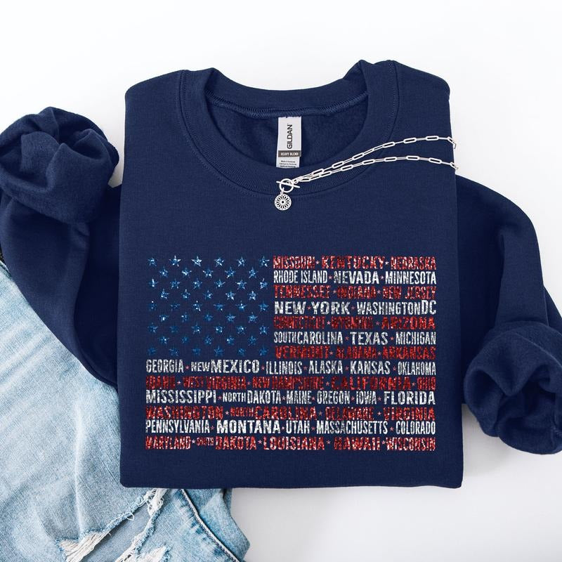 American Flag, States, USA, Patriotic, America, 4th of July Sweatshirt T-Shirts, Hoodie | PodTeesHub.com