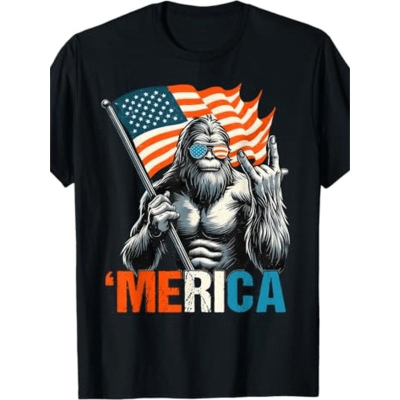 American Independence Day T-shirt mens big tall patriotic gorilla graphic t shirt print 100 cotton short sleeve round...