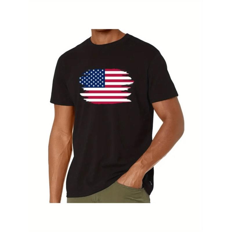 American Independence Day T-shirt mens patriotic us flag print t black casual sleeve loose fit tee for summer...