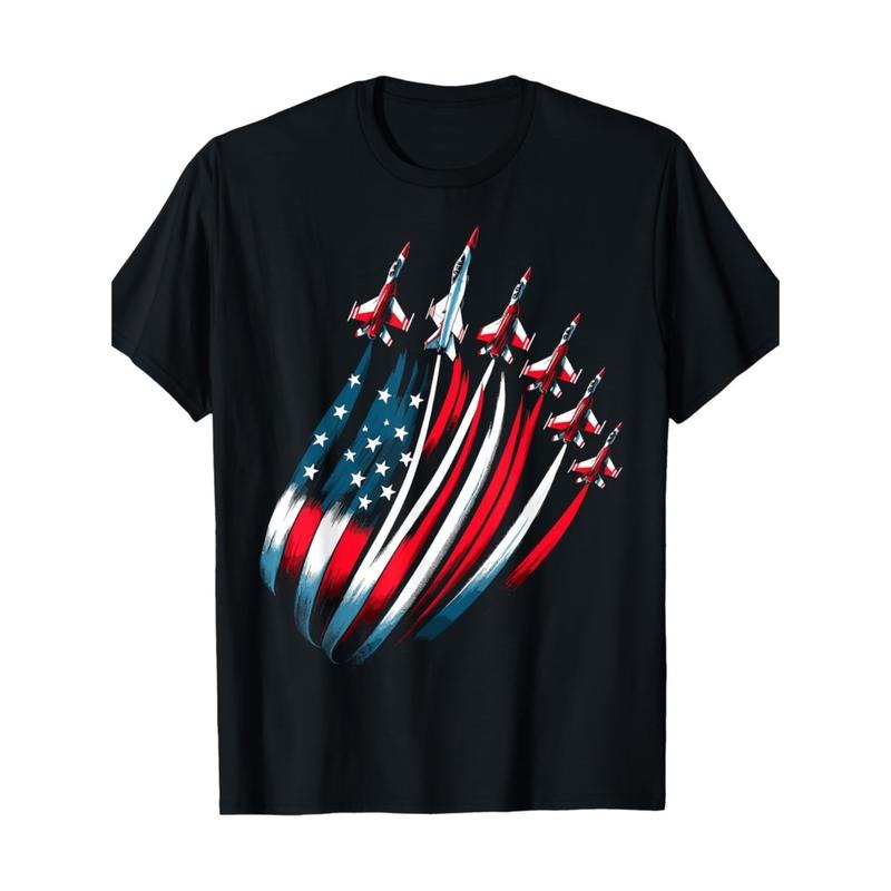 American Independence Day T-shirt mens patriotic usa flag fighter t 100 cotton 180gsm relaxed fit black tee wi design...