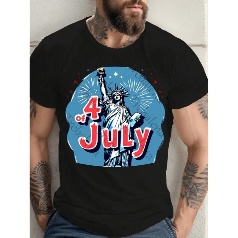 American Independence Day T-shirt mens plus size patriotic t statue of graphic day design red casual summer sleeve tee...