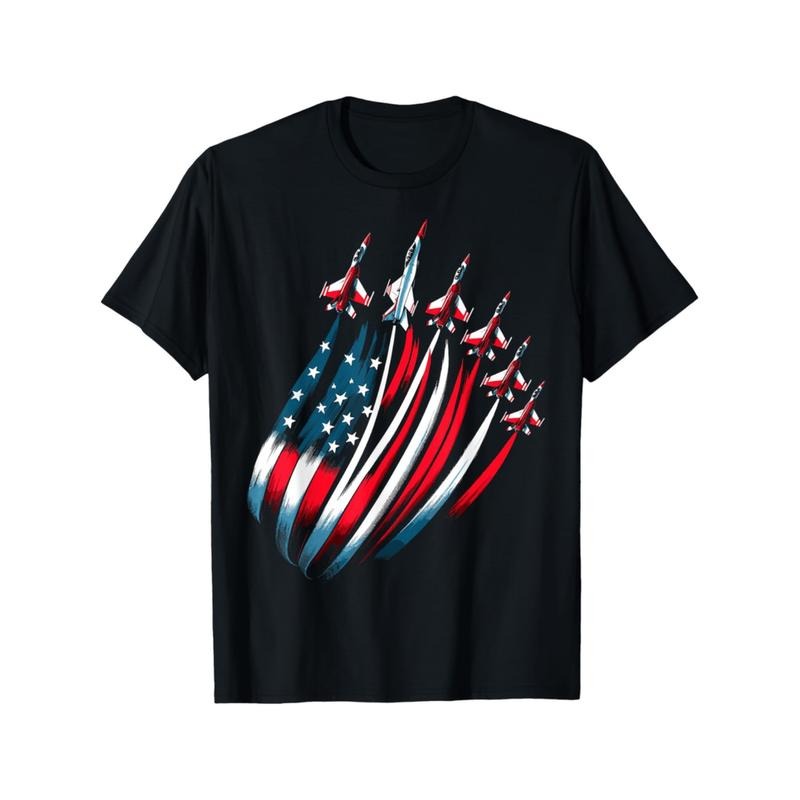 American Independence Day T-shirt patriotic usa flag fighter boys t wear for men gift for lovers sleeve cotton white -1...
