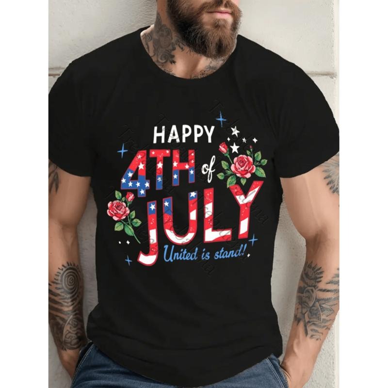 American Independence Day T-shirt plus size mens printed t happy united stand patriotic mens t graphic tee for men 100...