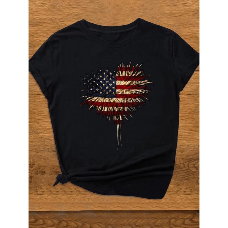 American Independence Day T-shirt soft stretchy patriotic american flag fireworks display v neck t shirt machine washable...