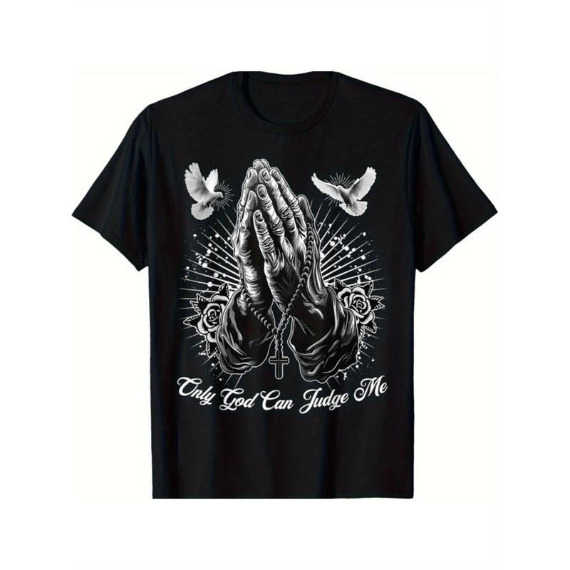 American Independence Day T-shirtChicano Tattoo Prayer Hands Doves Graphic T Shirt 100 Cotton Stretch Crew Neck Short...