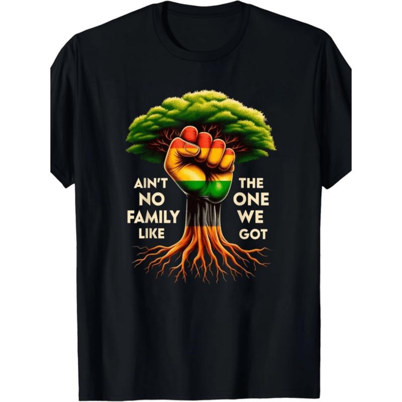 American Independence Day T-shirtEmpowering Tree Design Black Graphic Cotton T Shirt Casual Crew Neck Tee Machine...