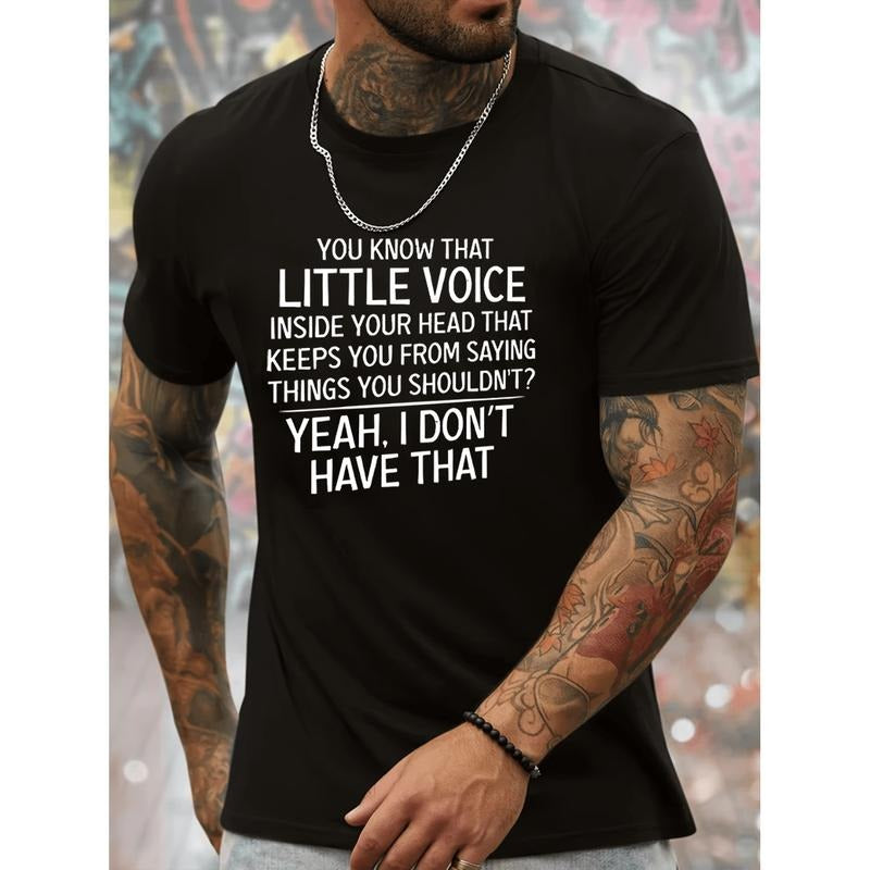 American Independence Day T-shirtFunny Little Voice Quote Navy Blue T Shirt For Men Casual Round Neck 100 Polyester...