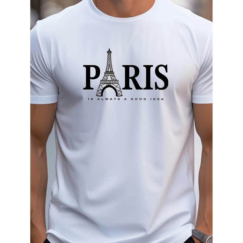 American Independence Day T-shirtMen's Tower Graphic Tee Casual Short Sleeve Round Neck T-Shirt With Letter Print In...