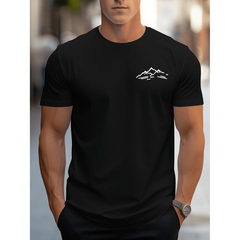 American Independence Day T-shirtMountain Print Round Neck Short Sleeve Mens T Shirt For Spring Summer Holiday Black...
