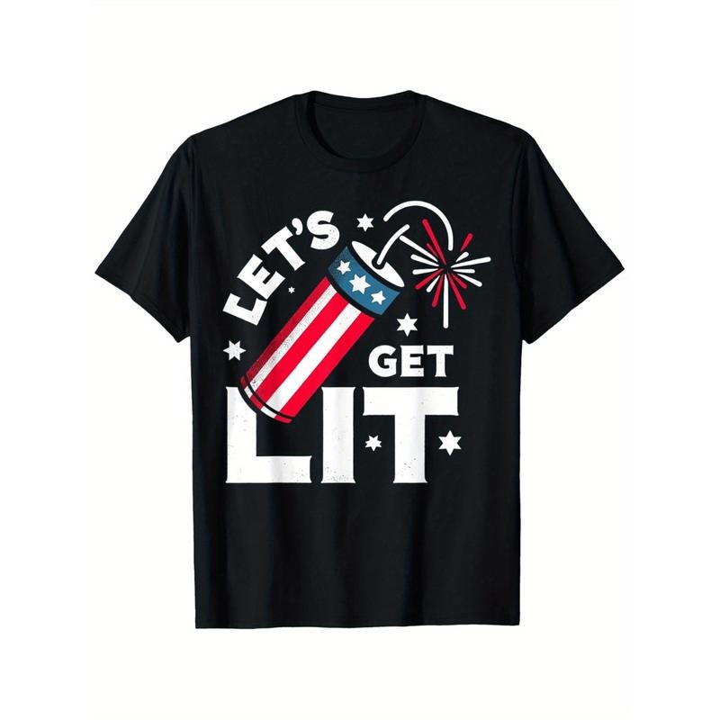 American Independence Day T-shirtPatriotic Lets Get Lit T Shirt Mens Comfortable 180G Fabric 100 Cotton XXXL Print Sleeve...