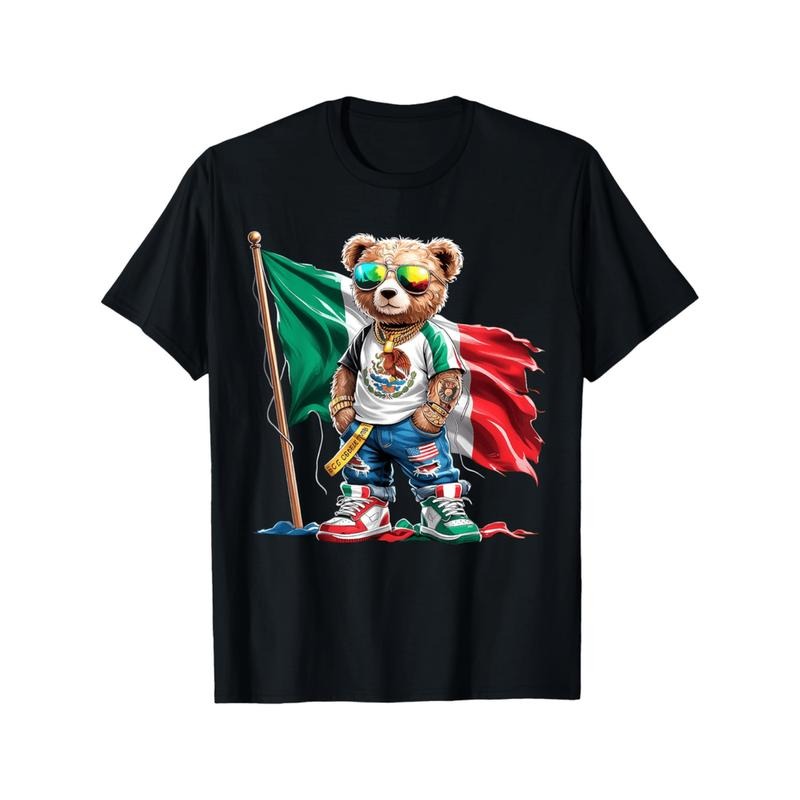 American Independence Day T-shirtStylish Teddy Bear Mexican Flag Colorful T Shirt For Mexico Lovers Hoodie, Sweatshirt