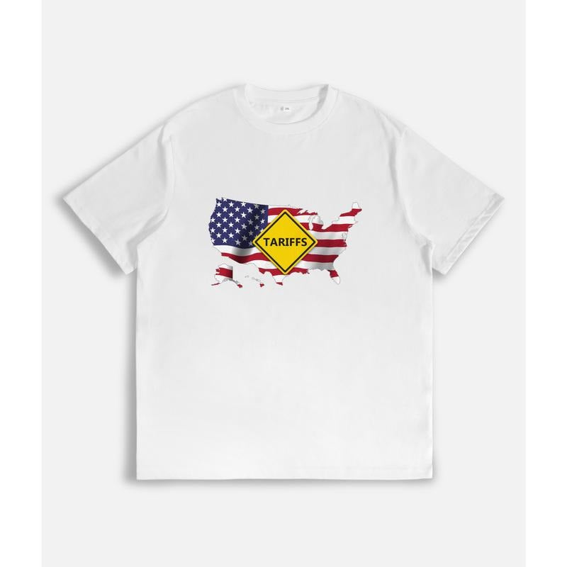 American Map with a "TARIFFS" Warning Sign on a T - Shirt Hoodie, Sweatshirt | PodTeesHub.com